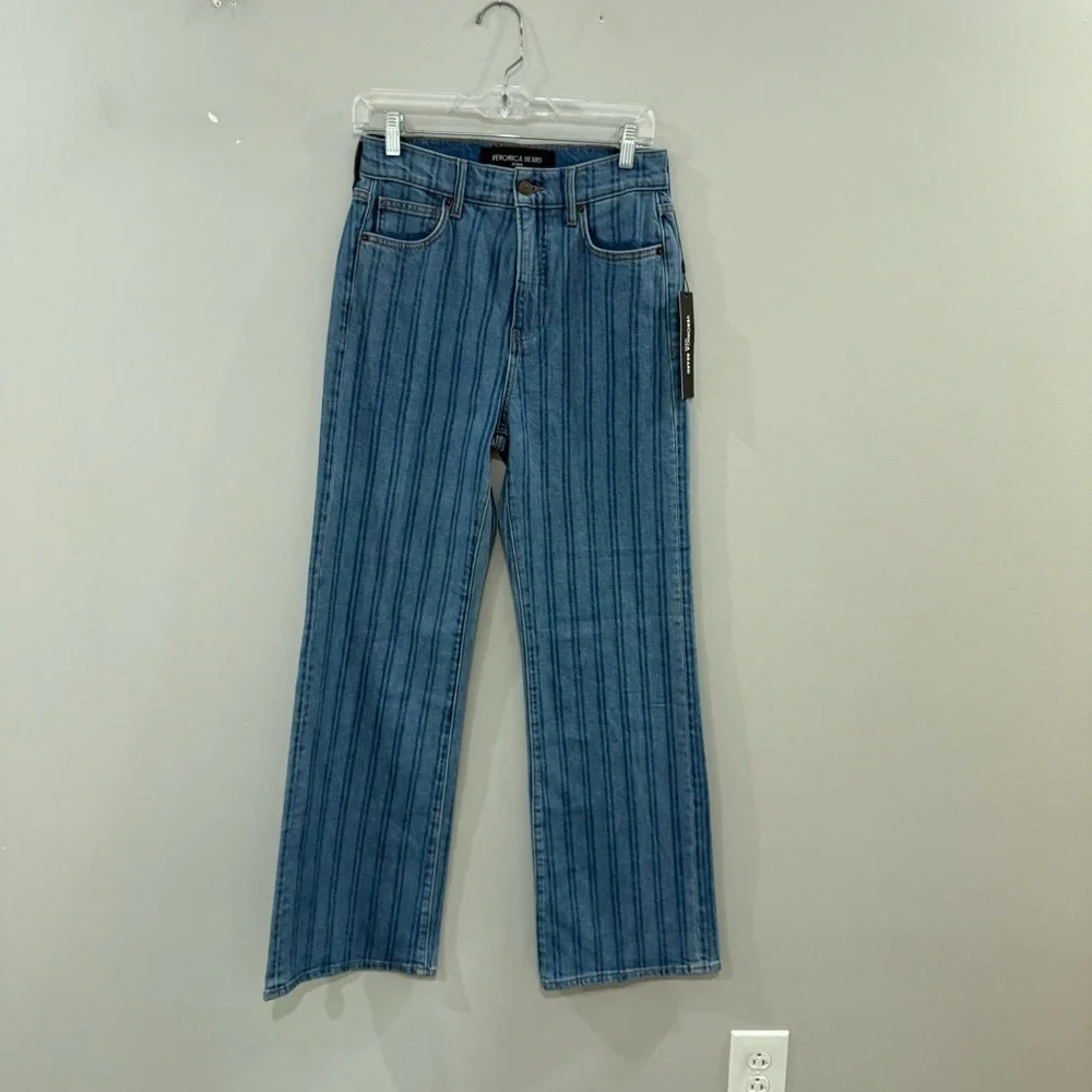 NWT Veronica Beard Jeans Crosbie Wide Leg Loafer in Sapphire Stripe Blue